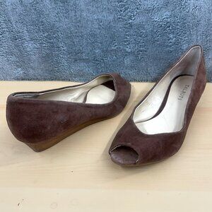Talbots Brown Suede Peep Toe Wedge Kitten Heel